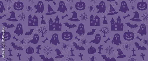 Halloween vector seamless pattern. halloween purple silhouette pattern