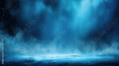 Blue hazy, smoky backdrop with a textured surface.