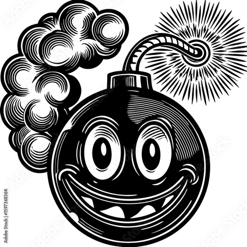 cartoon bomb (linocut style)