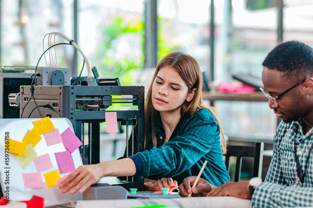 Fototapeta premium Diverse Startup Team Working on 3D Printing Project