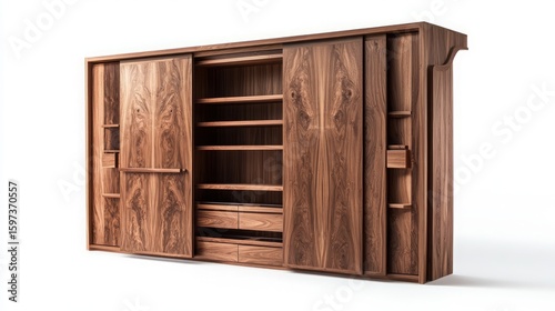 wooden cabinet with drawers isolated
