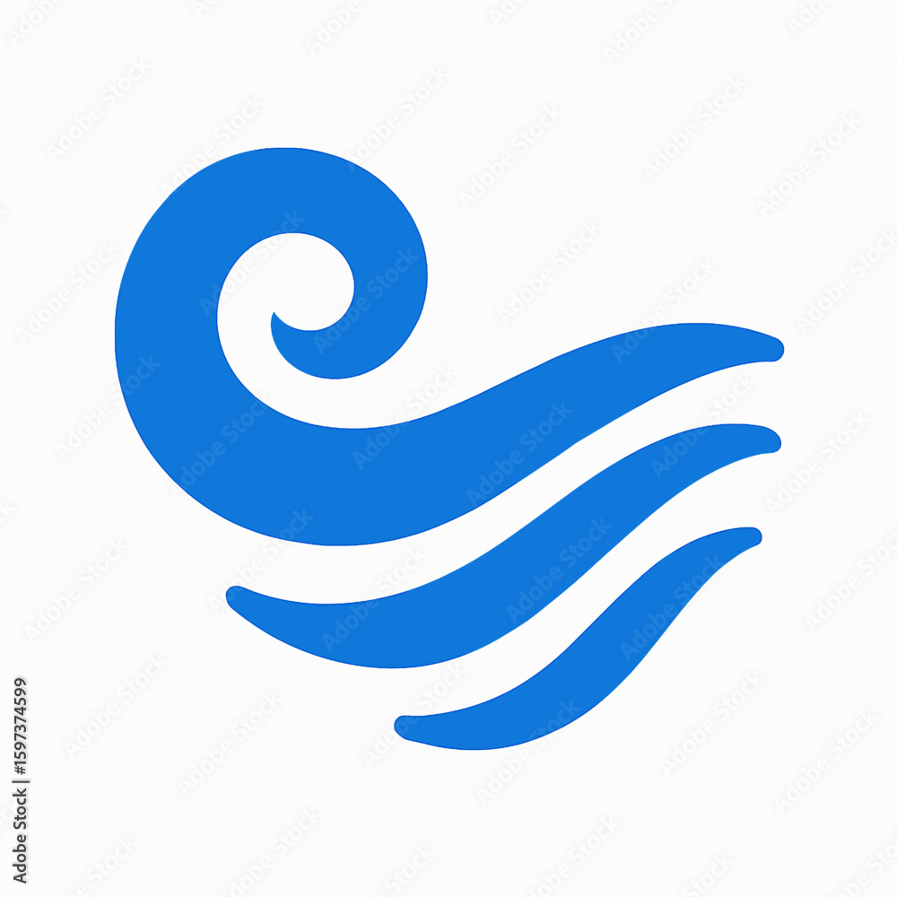 Naklejka premium Abstract blue wave swirl symbol representing motion, energy, and nature.
