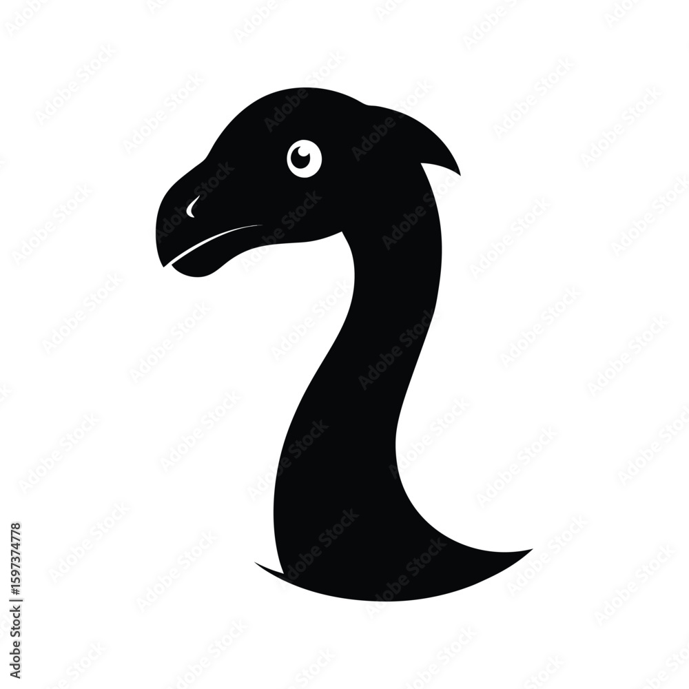 Fototapeta premium Silhouette vector of a loch ness monster head with serpent like profile for cryptid lake beast theme Vector illustration