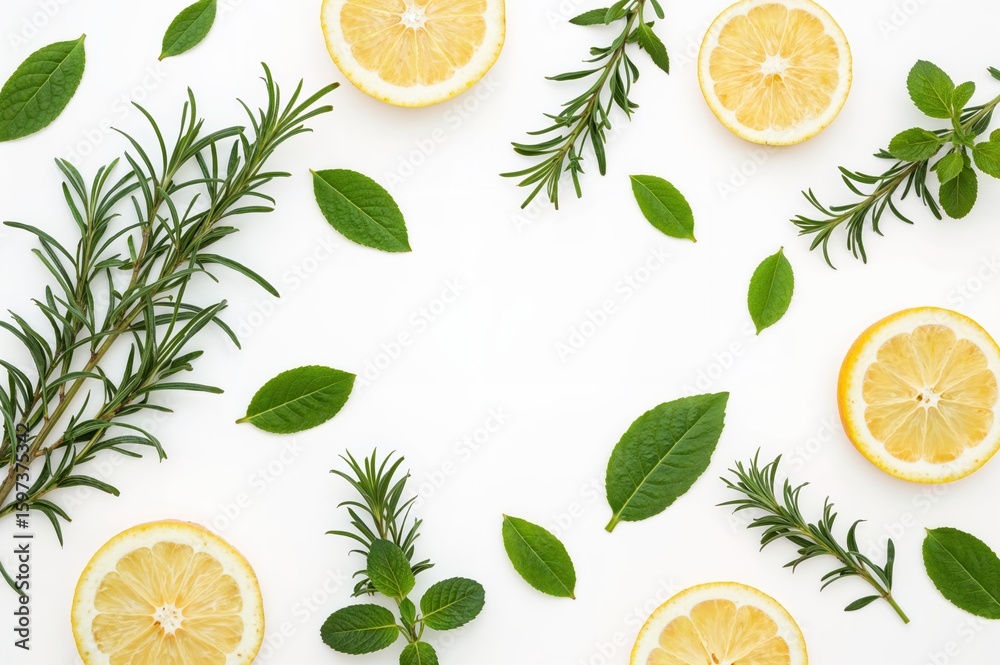 Framed lemon herb design – top view of fresh ingredients for detox or skincare promotions
Framed lemon herb design – top view of fresh ingredients for detox or skincare promotions