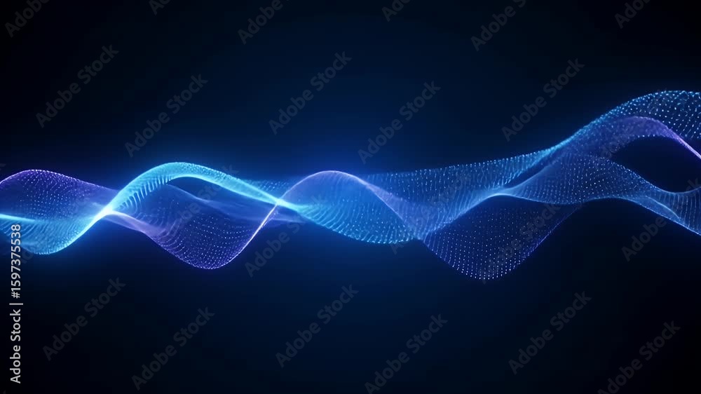 Abstract blue particle wave on a dark background