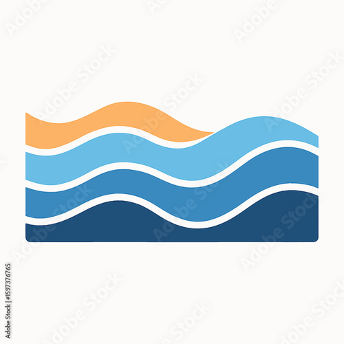 Stylized ocean waves with orange horizon line abstract modern design