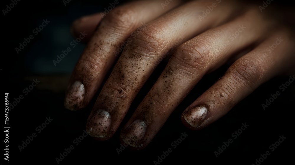 Fototapeta premium Dirty fingernails highlighting the need for hygiene awareness