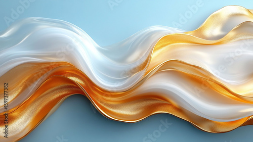 Dynamic abstract of gleaming, fluid shapes.
High-end design with wavy metallic reflections.