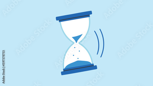 Illustration of an hourglass with blue accents and a light blue background showing the passage of time