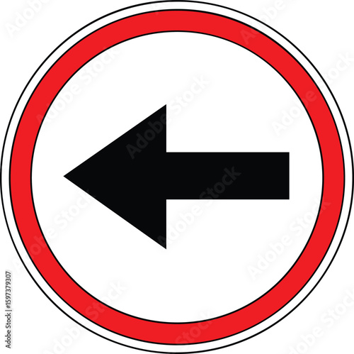 Free Download Red and white circular traffic sign with a black arrow pointing left isolated on transparent background - GFXLoad