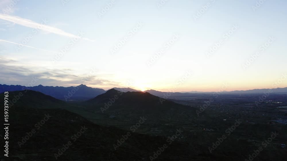 Aerial view of Arizona's South Mountain Park Preserve before sunrise. Aerial view of Arizona's South Mountain Park Preserve before sunrise.