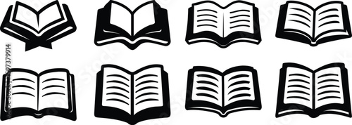 Open Book Silhouette Icons Set for Education and Reading Design