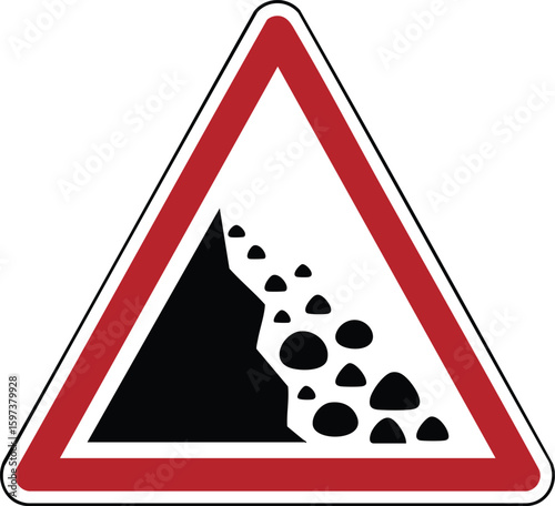 Warning sign for falling rocks or landslide danger isolated on transparent background