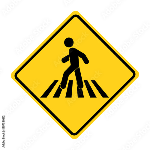 Pedestrian crossing sign, Crosswalk symbol, Traffic sign, Flat vector illustration design.