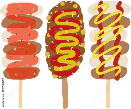 Canvas Print hand-drawn illustration of a popular Korean street food,