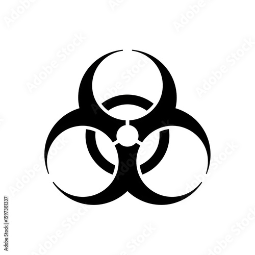 A stark black graphic of the universal biohazard warning symbol isolated on a white background.