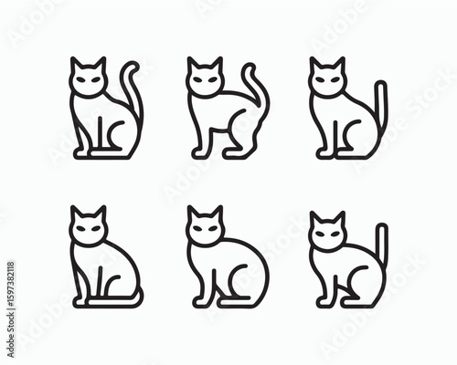 cat outline in various playful poses. Perfect for fabric, wallpaper, wrapping paper. Elegant, modern design for cat lovers
