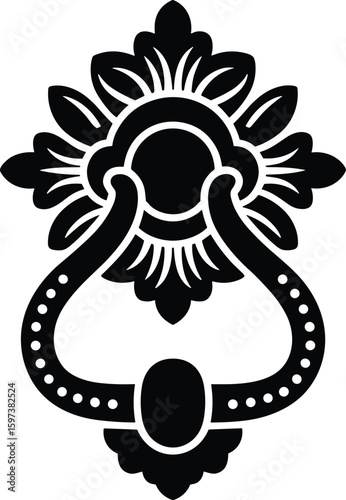 Classic black and white vector illustration of an elegant door knocker decoration