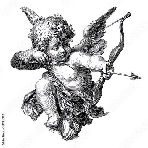 Cupid with bow and arrow art classic vintage.