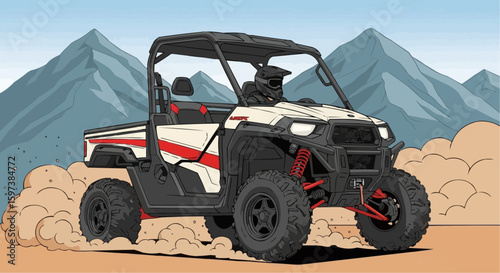 Extreme UTV Off-Road Buggy in Mountain Adventure  Vector Illustration Background