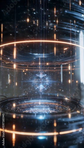 Wallpaper Mural A sentient AI core in transparent containment surrounded by glowing quantum modules Torontodigital.ca