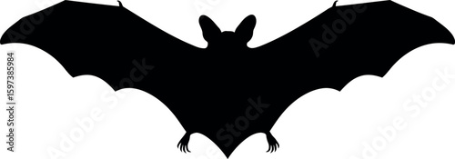 Black bat silhouette flying halloween icon