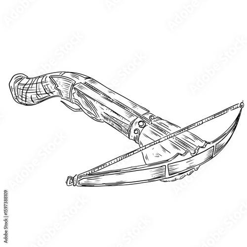 Crossbow vector sketch line art hand drawn illustration 