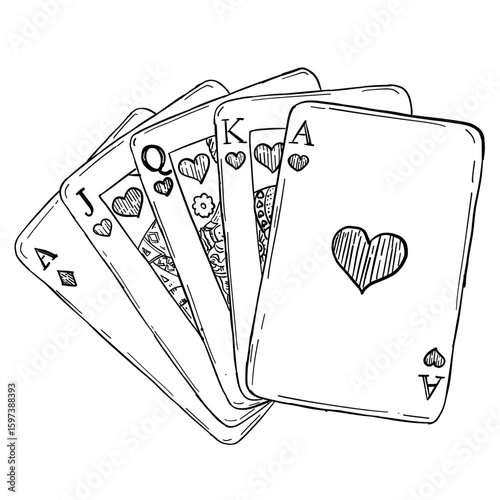 Poker cards vector sketch line art hand drawn illustration 