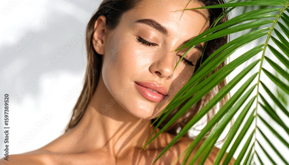Fototapeta premium Woman with palm leaf