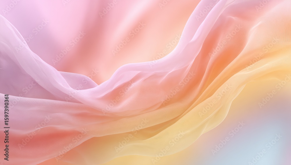 Fototapeta premium Delicate, flowing fabric in a soft ombre of pinks and yellows