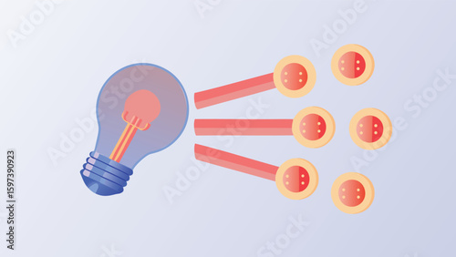 Illustration showing a lightbulb emitting beams that connect to multiple circular targets in the scene