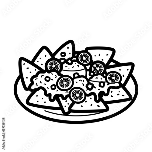 sketch of a pizza with toppings on a plate