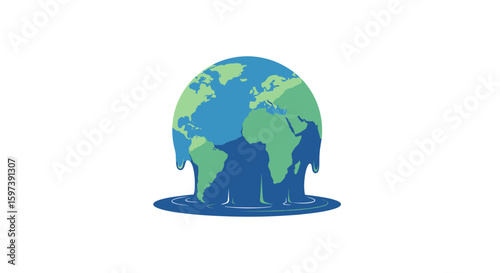 Illustration depicting a melting Earth, symbolizing climate change and rising sea levels.