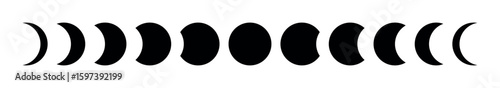 Black moon phase vector illustration set crescent waxing waning gibbous quarter full moon design isolated clipart astronomy lunar calendar night celestial space minimal silhouette cycle chart