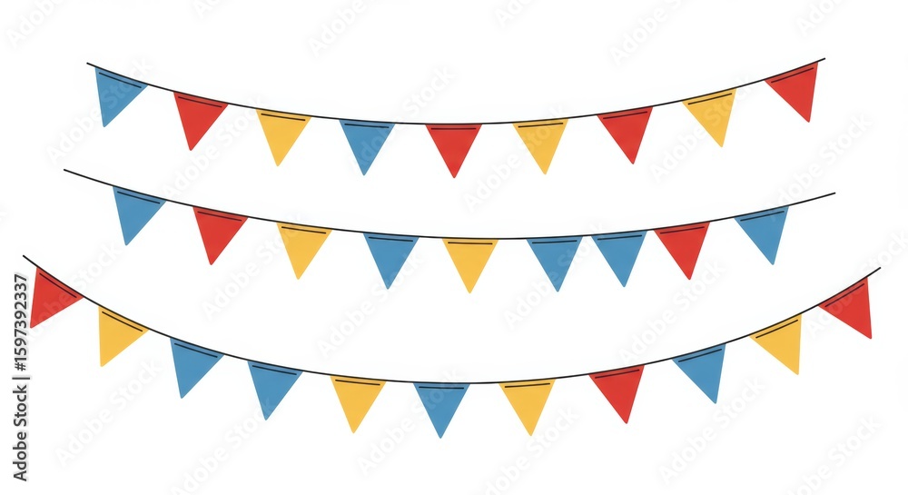 Fototapeta premium Two garlands of colorful triangle pennant flags