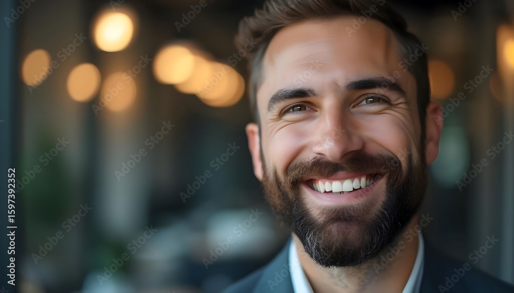 Naklejka premium Portrait of smiling man with beard professional headshot stock photo