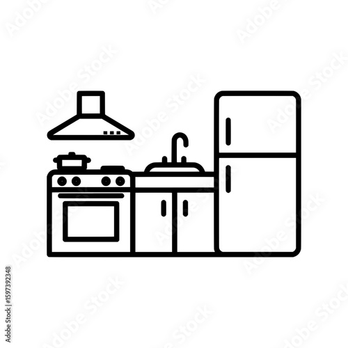 Kitchen room with appliances and furniture for home cooking