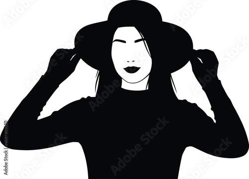 Vector art of woman in a stylish hat and gloves, elegant silhouette pose isolated on transparent background