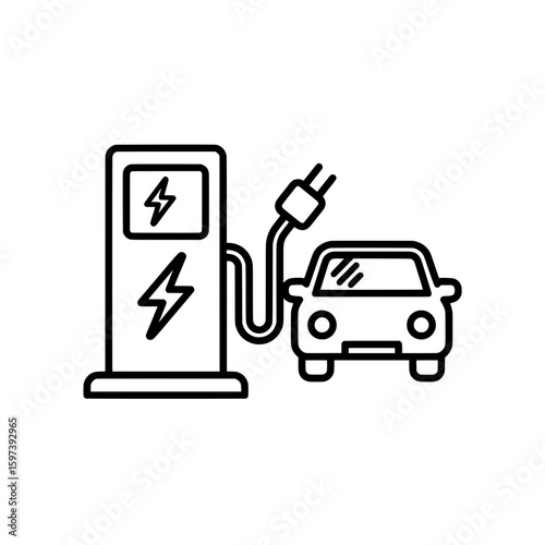 electric vehicle charging station with car and plug
