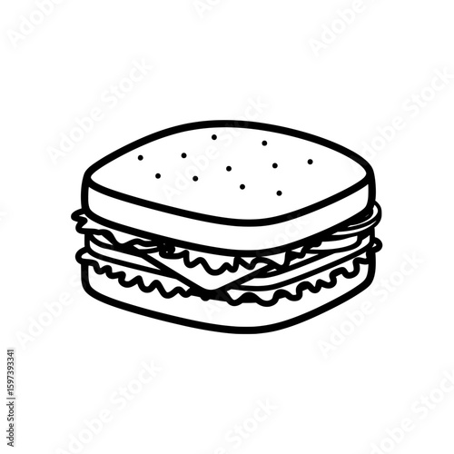 Line art sandwich with lettuce and cheese for food presentation