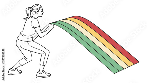 Vector illustration of woman getting ready for class with yoga mat in fitness studio