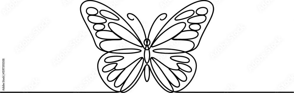 Obraz premium Elegant Butterfly Continuous Line Drawing on a White Background