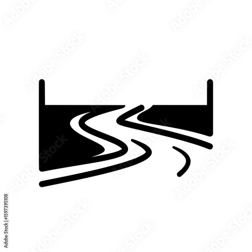 Curving road with highway barriers and urban background