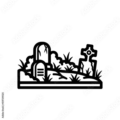 gravesite with cross and tombstone in cemetery