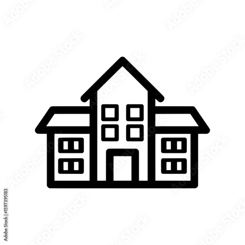 Large house with multiple windows and roof details for property or real estate themes