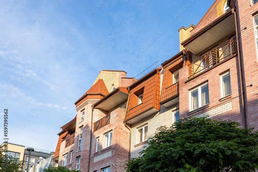 Fototapeta premium colorful european house with blue sky