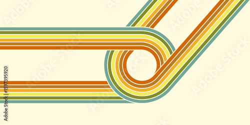 Retrofuturism poster design in trendy retro line style. Modern art poster retro vintage style 70s stripes background template lines shapes vector design.