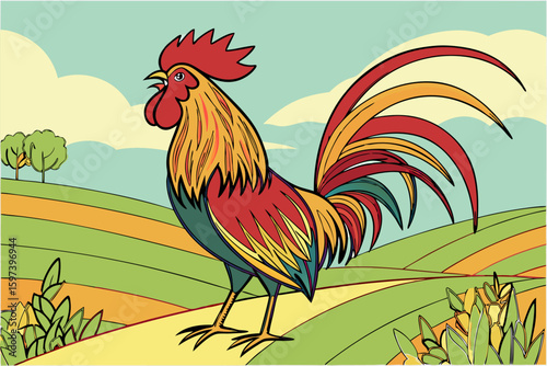 Vibrant Rooster Art in Full Color

