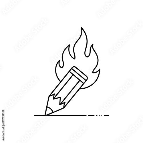 Illustration of a burning pencil wrapped in flames