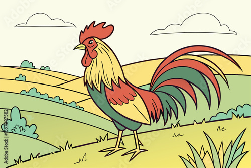 Whimsical Rooster in Bright Colors
